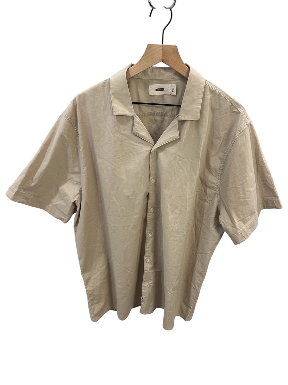 Hollister Men's Short Sleeve Button-Up Shirt – Size XXL – Beige/Tan